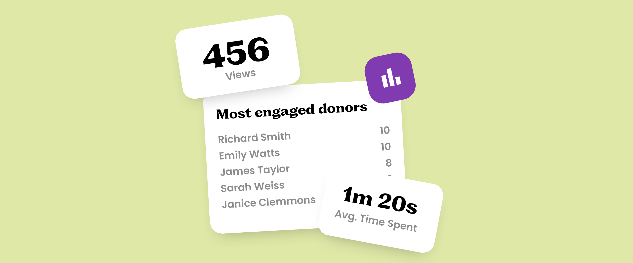 Storyraise Insights analytics dashboard showing donor engagement metrics